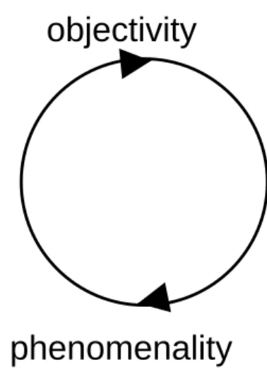Figure 2.4: The loop of existences between objectivity and phenomenality Loop between the phenomenal and the objective is important for understanding Husserl’s phenomenology and his denunciation of science [96]