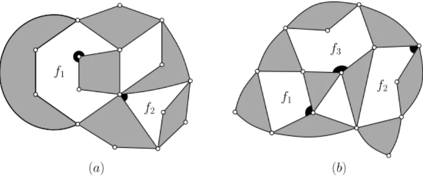 Figure 3.1: (a) A 4-constellation with 2 boundaries f 1 , f 2 of respective degree