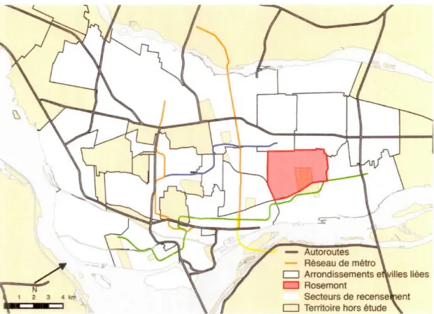 Figure 2.2 Localisation du territoire à l'étude pour la compilation statistique  Source : de l'auteur (à l'aide du logiciel OGIS) 