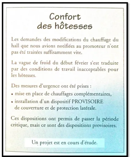 Fig. 27. Le confort des hôtesses (source : Infos Tour, n°39, 11 mars 1996) 