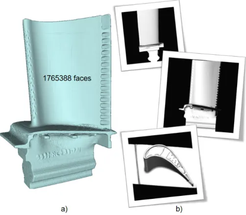 Figure 1.8 – Un modèle polyédrique lourd (a) d’une pale de turbine (cour-