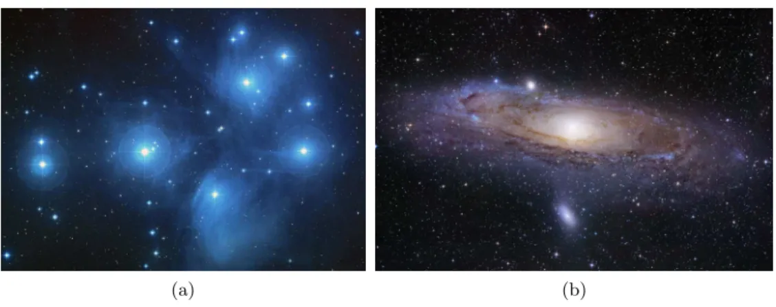 Figure 1 – (a) M45, les Pl´eiades — HST et (b) M31, galaxie d’Androm`ede — R. Gendler