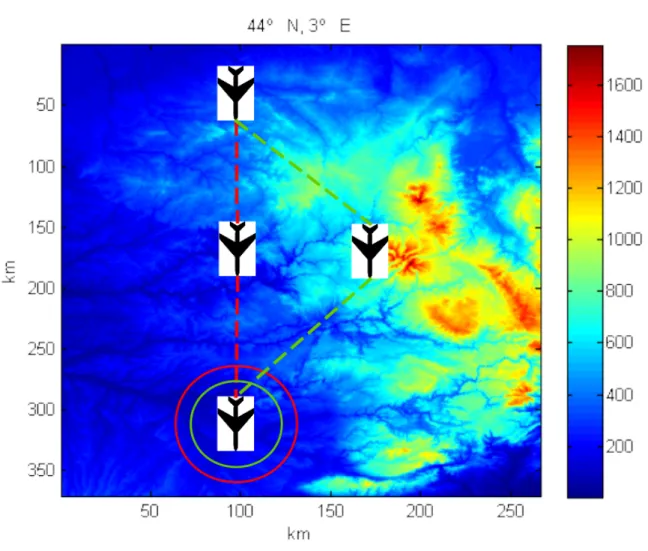 Figure 1.1: Example of trajectories of a UAV flying over a real terrain