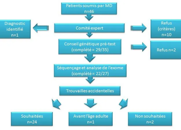 Figure 9 : Arbre de recrutement des participants au projet.  (MD : médecin traitant)