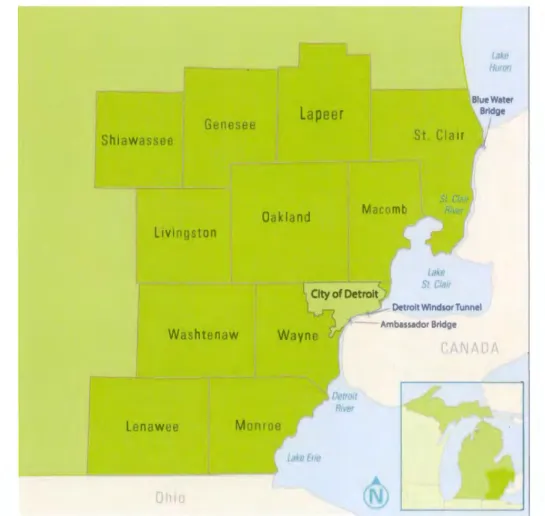 Figure 1.4 - Délimitation de la  région  métropolitaine de Détroit 