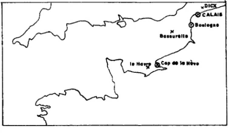 Figure 9 A : Points d'étude  e t  s t a t i o n s  c ô t i è r e s correspondantes 