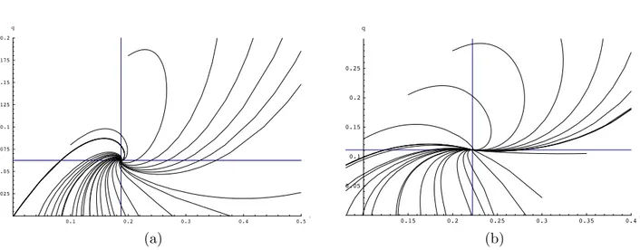 Figure 7.1: Phase spaces ˇ q/ˇ ρ for diﬀerent initial conditions ˇ ρ 0 and ˇ q 0 , with ˇ A = −1, ν = 1, d = 6