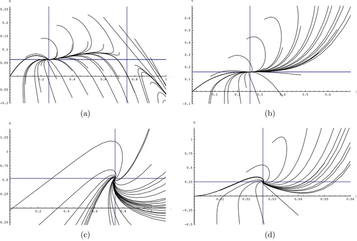 Figure 7.2: Trajectories in the phase spaces ˇ q/ˇ ρ with varying ˇ ρ 0 and ˇ χ 0 , d = 6, ˇ A = −1 (analogous