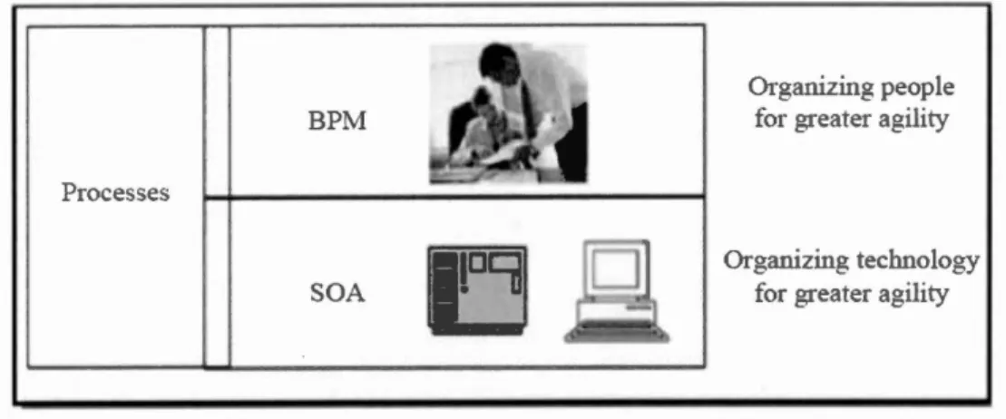 Figure 2.2  Vue de Gartner sur le  BPM et le  SOA (Hill  et al.,  2006) 
