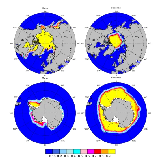 Figure 1.3 – Climatologie de la concentration de glace de mer observée sur la période 1979-