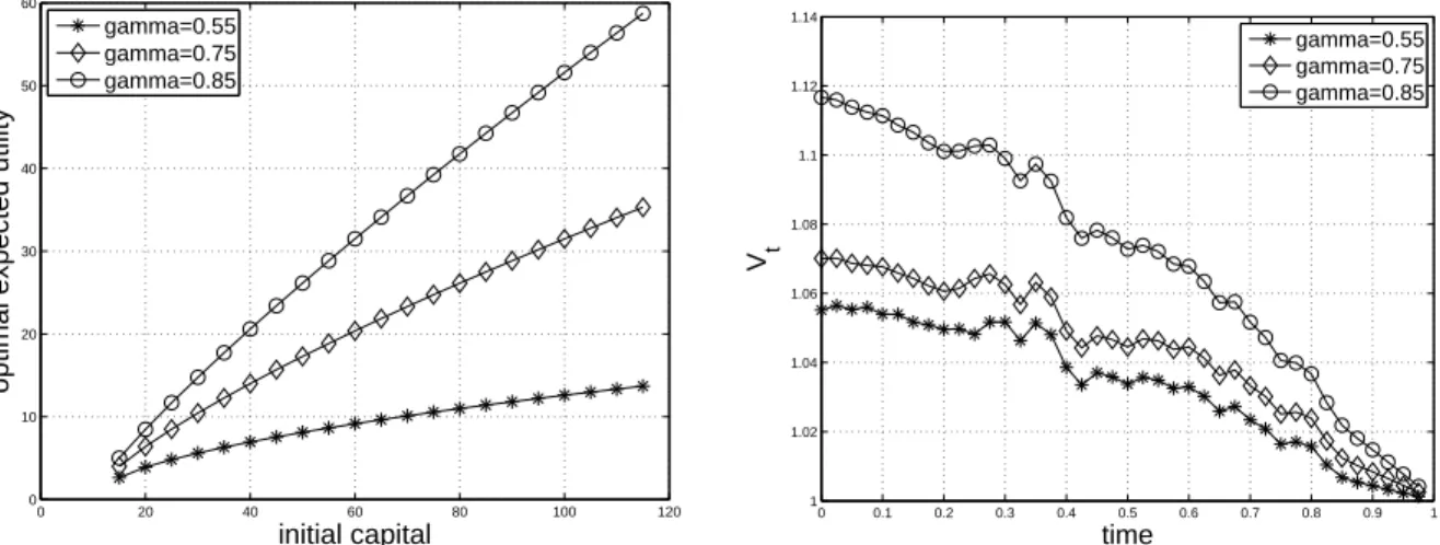 Figure 1: Optimal expected utility and pathwise supermartingale plot. stock and a zero interest rate bank account