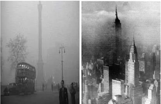 Fig. 1.1 – Le smog de Londres en 1952 (`a gauche) et celui de New-York en 1963 (`a