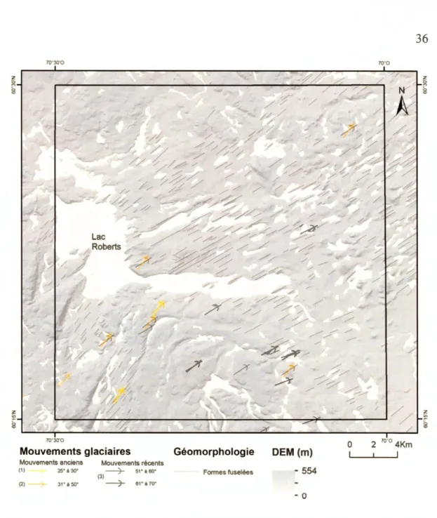 Figure 3.4  Chronologie  relative  des  différents  écoulements  glaciaires  dans  le  secteur  du  lac  Roberts
