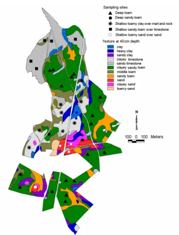 Figure  2.1/1:  Pedological  map  of  Bruyères  site  and  location of the sampling sites
