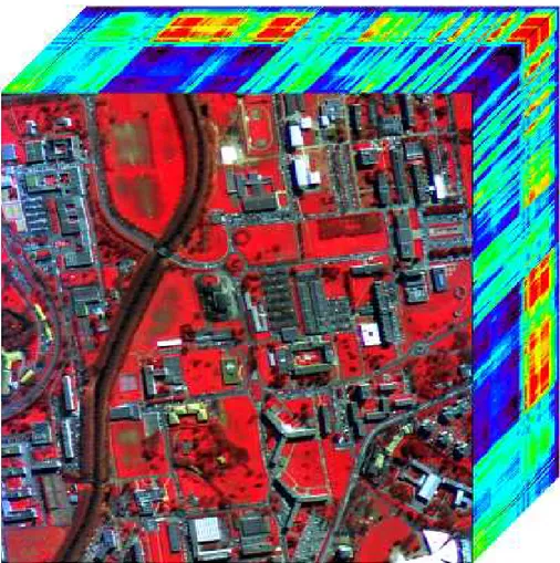 Fig. 2.8 – Un cube de donn´ees hyperspectrales de CASI, 512 par 512 pixels en 32 canaux spectraux, sur la ville de Toulouse, c 
CNES.