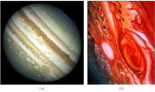 Fig. 1.1 – (a) Image de Jupiter montrant ses trois Ovales Blanches et son Point Rouge (en bas à droite)