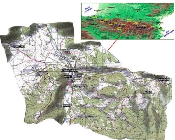 Figure 1.2  Jeu  d’échelles.  La  commune  d’Aspet  (extrait  de  la  carte  IGN  au  1/25 000) dans les Pyrénées Centrales 