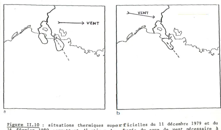 Figure  II.ll  Situation  thermique  s u.p  erficie lle  le  19/10/79  par  vent  d'E-SE  montrant  l'extension  de  la  nappe  d u   Rhône  vers  l'Ouest