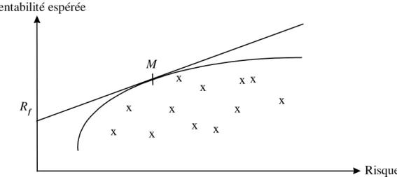 Figure 1.3 : Frontière efficiente et portefeuille de marché 