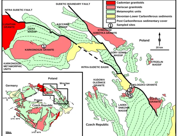 Figure  1 - Geological  map  of  the  Sudetes  (modified  after  Aleksandrowski  et  al., 1997)