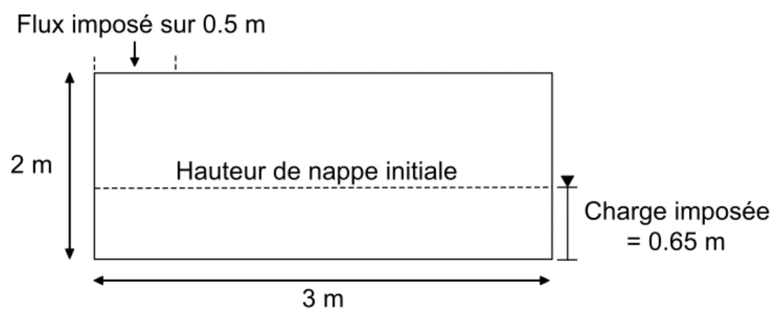 Fig. 1.1 – Représentation schématique du cas test présenté par Vauclin et al dans [Vauclin et al, 1979]