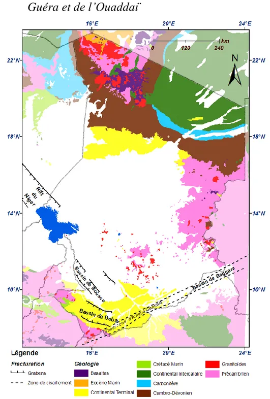 Figure 25 : Carte géologique simplifiée des formations anté-oligocènes, à partir des travaux de Pias  (1967), Louis (1970) et Riser(1999)