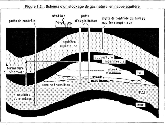 Figure 1.2. : Schéma d'un stockage de gaz naturel en nappe aquifère 