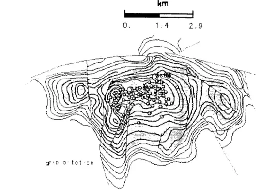 Figure 1.3. : Illustration de la respiration du stockage sur le stockage de CHEMERY  Les marques représentent les puits d'exploitation 