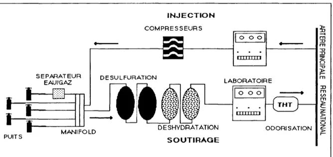 Figure 1.6. : Schéma des installations de surface sur un stockage de gaz naturel 