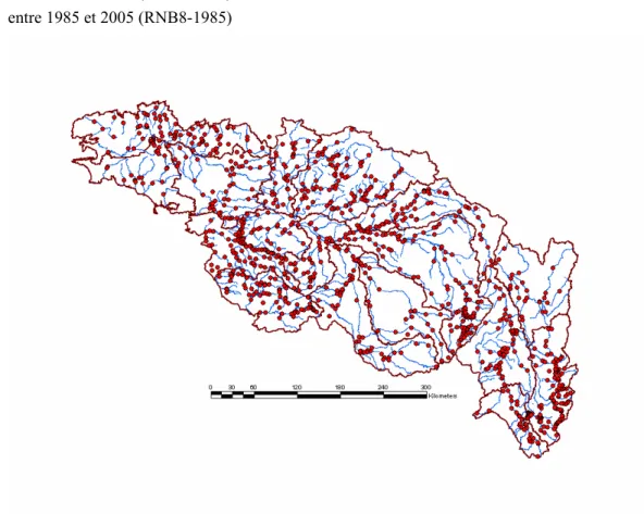 FIG. 2-4 : Ensemble des stations du réseau national de données (RNB complet) ayant fonctionné au moins  une année entre 1985 et fin 2005