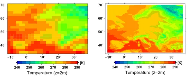 Figure 22 – Comparison of temperatures computed for a 2 meters height by a GCM and an RCM 