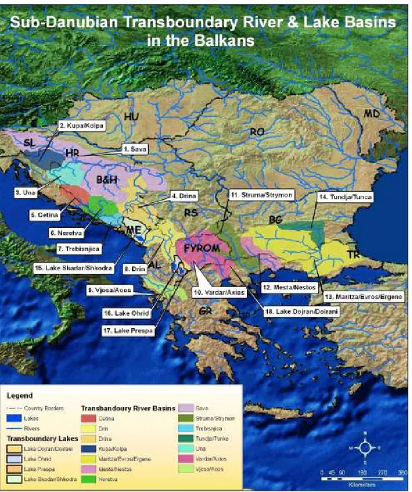 Figure 5 - Transboundary rivers and lake basins in South Eastern Europe. 