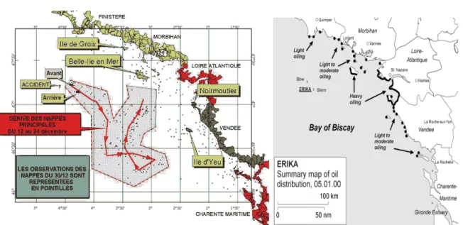 Figure 6.3: D´ erive des nappes en mer et situation au 31 d´ ecembre