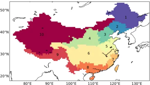 Figure 2.2 – The regions in China that defined in this chapter.