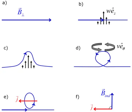 Figure 1.7: A graphical explanation for the α-effect. A secondary induced magnetic field B ind