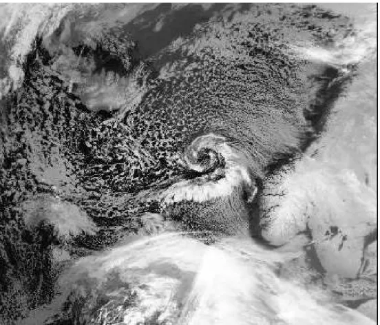 Fig. 1.1 – Un polar low pr` es des cˆ otes norv´ egiennes le 4 f´ evrier 2001.