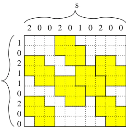 Figure 1: A tile packing of the 8 × 9 grid and its projections.