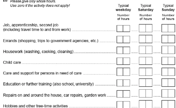 Figure 1. Questions on time use in GSOEP.  