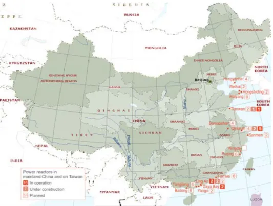 Figure 1  The nuclear reactors mapping in China 