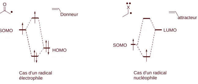 Figure 1- 7 : Réactivité des radicaux nucléophiles et électrophiles 