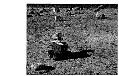 Figure 5.3 The Mars emulation terrain with our modified P2AT rover. 