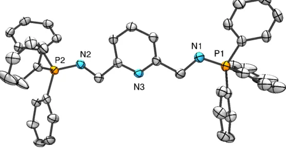 Figure 6 - ORTEP de L Ph  – Les atomes d’hydrogènes ont été omis pour plus de clarté. Longueurs de liaisons (Å) et angles (°) 