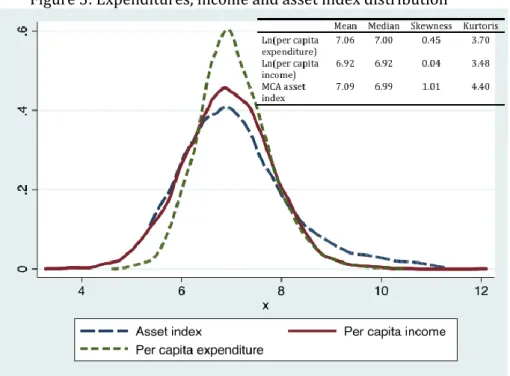 Figure 3: Expenditures, income and asset index distribution 