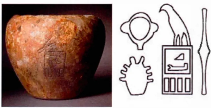 Figure  2.1  Lot  7 ,  vase  du  roi  Adjib 57  et  titulature de l'Horus  Ka 58 