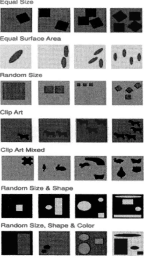 Figure 2.1  Variations in stimulus presentation from Brannon and Terrace (1998) 