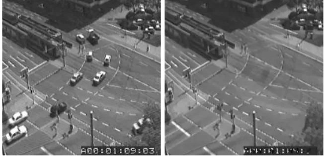 Fig. 1. One image of the sequence and the background com-