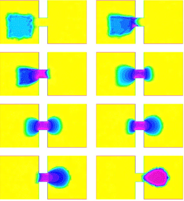 Figure 3: Time evolution of the density. Soft congestion case m = 6. The color scale are the same as in