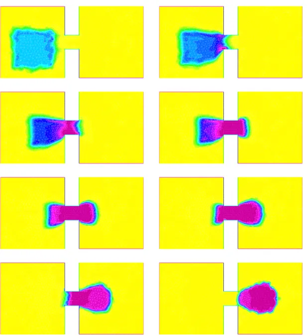 Figure 4: Time evolution of the density. Hard congestion case. The color scale are the same as in
