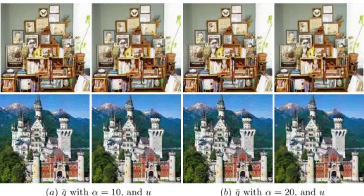 Fig. 11. Recovered images u using Multiframe/NLTV with different α for q = ¯ g with