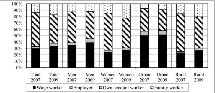 Figure 4: Job status by gender and area, 2007 &amp; 2009 